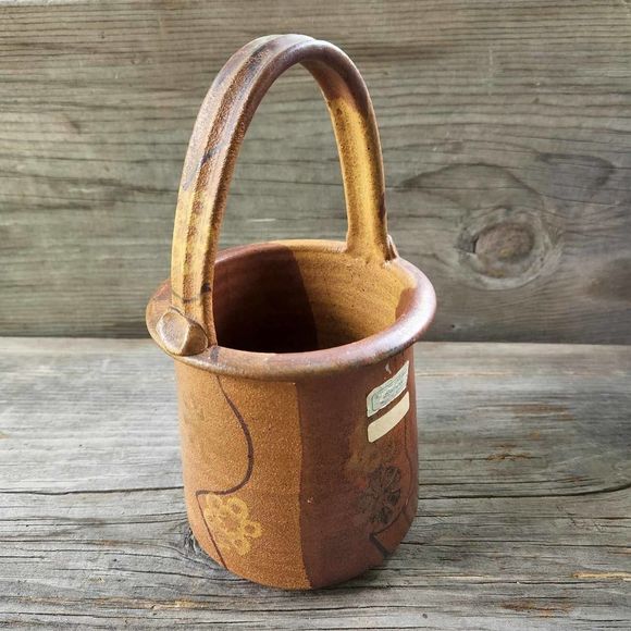 VINTAGE Wishon Harrell Pottery Vase Carrying Handle Rustic Primitive SIGNED - Picture 2 of 8